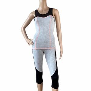 New Minkpink Move 2 Piece Heather Gray Tank Top & Capri Legging Workout Set S